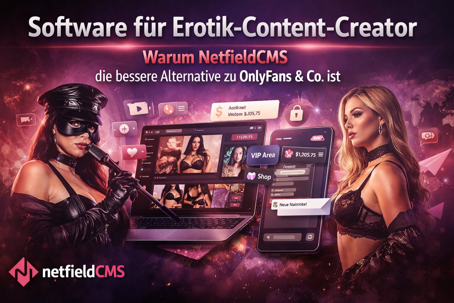 NetfieldCMS-Flyer, Software für Erotik-Content-Creator